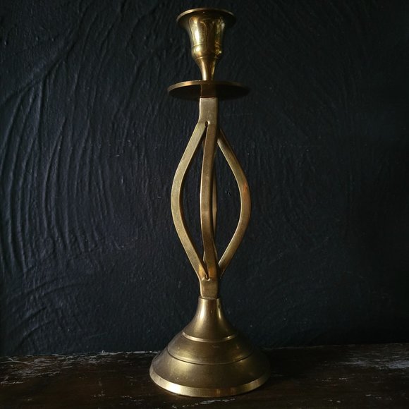 Vintage Curved Brass Candle Holder, Vintage Brass Candle Holder, Boho Decor - Picture 1 of 4